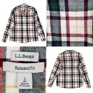 LL Bean Shirt Button Up Womens Size Small S LS Plaid Flannel Relaxed Cabin